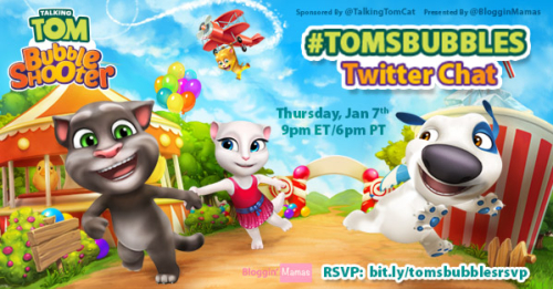 Talking Tom Bubble Shooter Twitter Party 1-7-16 at 9p EST