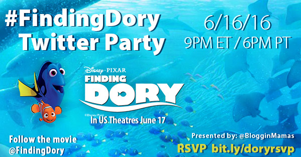 Finding Dory Twitter Party 6-16-16 at 9p ET. RSVP bit.ly/doryrsvp