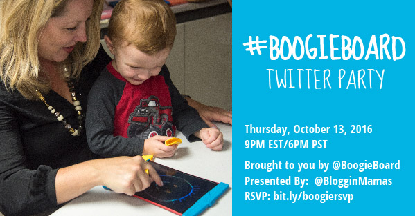 Boogie Board Twitter Party Thursday 10-13-16 at 9p ET. RSVP bit.ly/boogieboardrsvp
